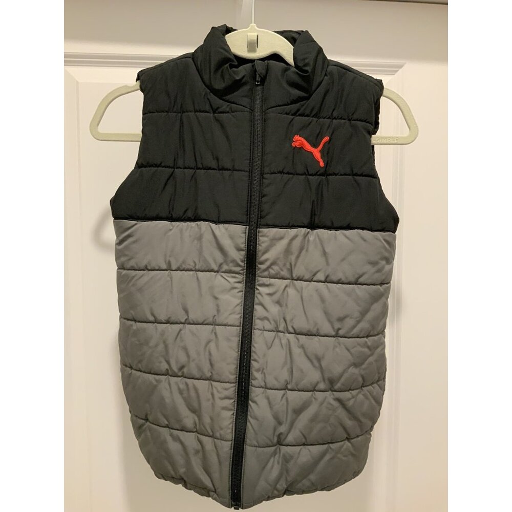 Puma Puffer Vest Youth Medium 10-12 Zip Up Black Gray
